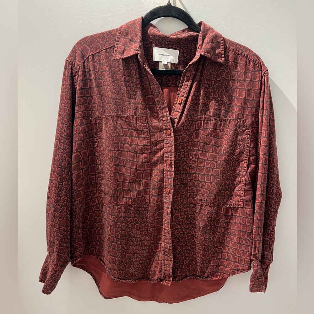 CURRENT/ELLIOTT Percy Road Blouse Sz 0, Croc Print Button Up Shirt Oversized - Picture 2 of 5